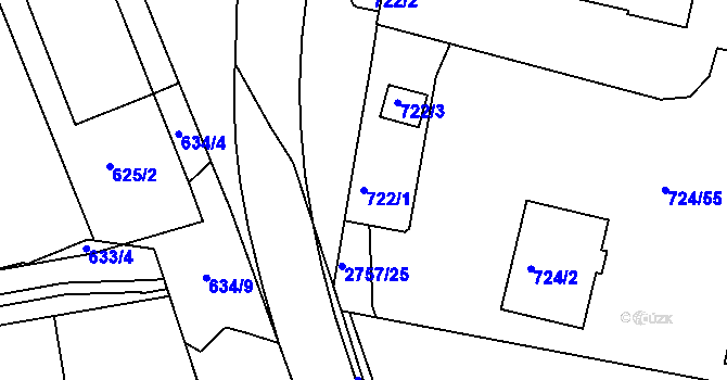 Parcela st. 722/1 v KÚ Bučovice, Katastrální mapa