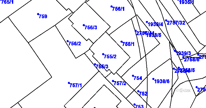 Parcela st. 755/2 v KÚ Bučovice, Katastrální mapa