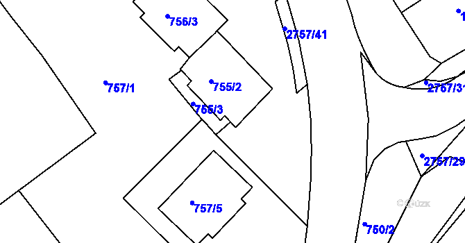 Parcela st. 755/5 v KÚ Bučovice, Katastrální mapa
