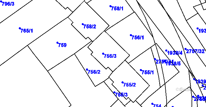 Parcela st. 756/3 v KÚ Bučovice, Katastrální mapa
