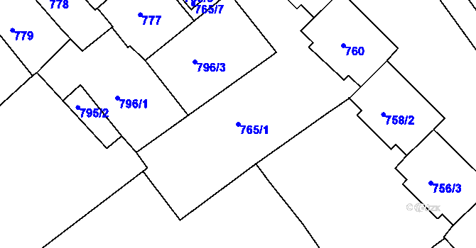 Parcela st. 765/1 v KÚ Bučovice, Katastrální mapa