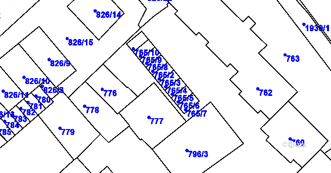 Parcela st. 765/4 v KÚ Bučovice, Katastrální mapa