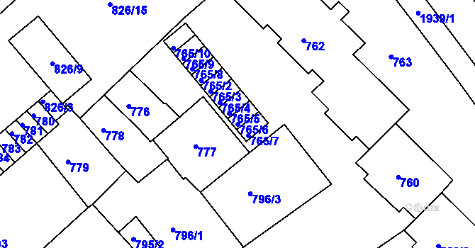 Parcela st. 765/6 v KÚ Bučovice, Katastrální mapa