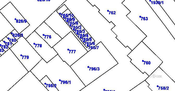 Parcela st. 765/7 v KÚ Bučovice, Katastrální mapa
