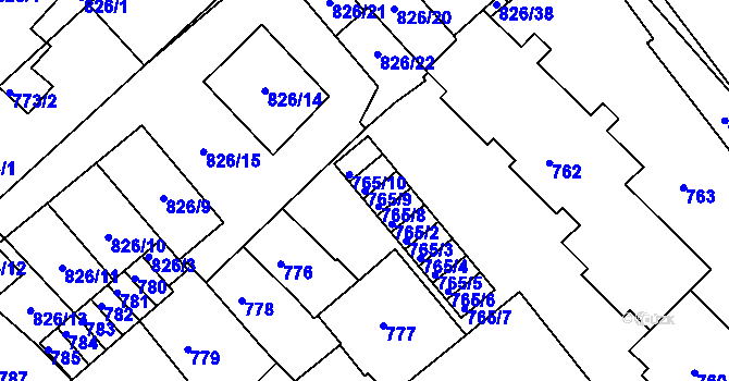 Parcela st. 765/9 v KÚ Bučovice, Katastrální mapa