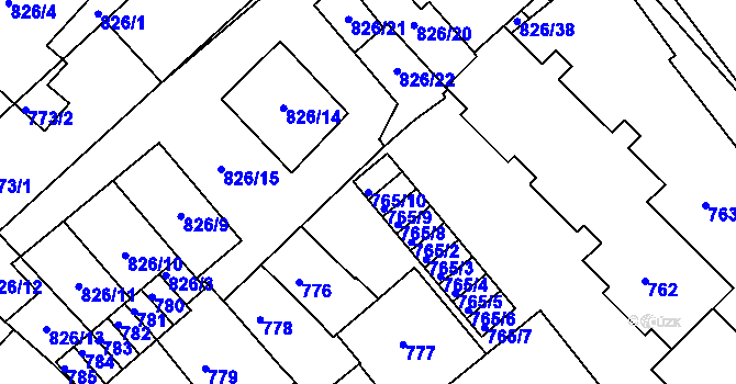 Parcela st. 765/10 v KÚ Bučovice, Katastrální mapa