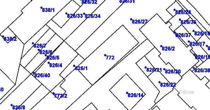 Parcela st. 772 v KÚ Bučovice, Katastrální mapa