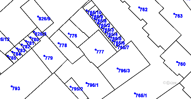 Parcela st. 777 v KÚ Bučovice, Katastrální mapa