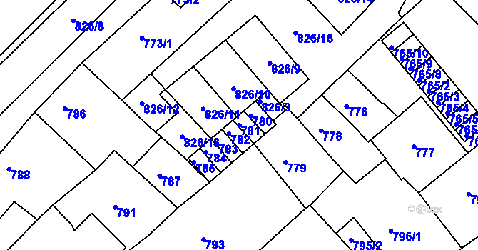 Parcela st. 781 v KÚ Bučovice, Katastrální mapa