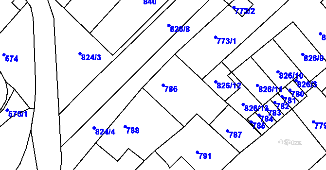 Parcela st. 786 v KÚ Bučovice, Katastrální mapa