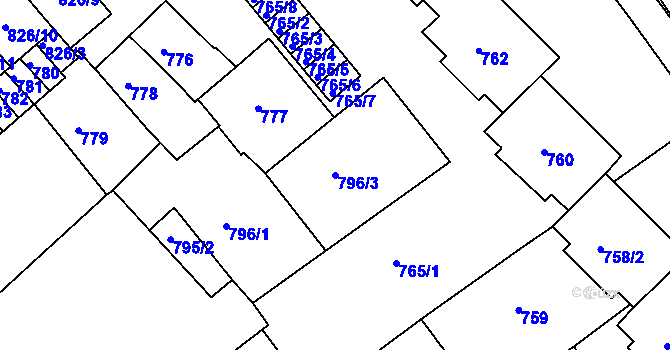 Parcela st. 796/3 v KÚ Bučovice, Katastrální mapa