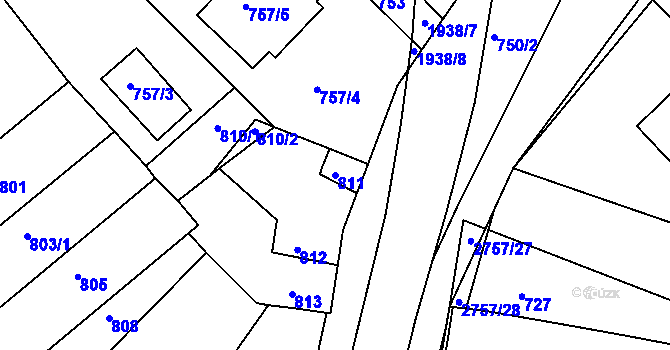 Parcela st. 811 v KÚ Bučovice, Katastrální mapa