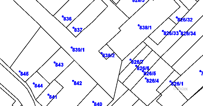 Parcela st. 838/2 v KÚ Bučovice, Katastrální mapa