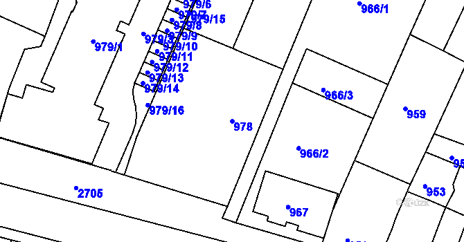 Parcela st. 978 v KÚ Bučovice, Katastrální mapa