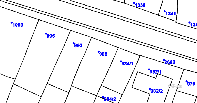 Parcela st. 986 v KÚ Bučovice, Katastrální mapa