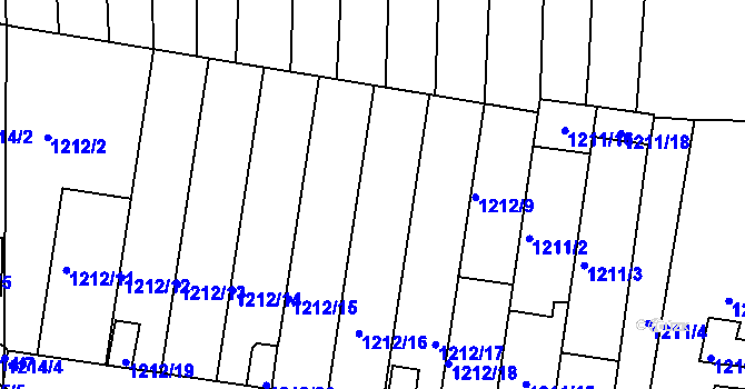 Parcela st. 1212/7 v KÚ Bučovice, Katastrální mapa