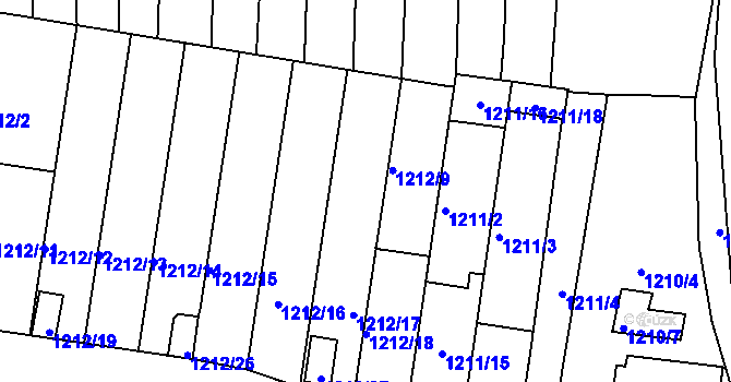 Parcela st. 1212/8 v KÚ Bučovice, Katastrální mapa