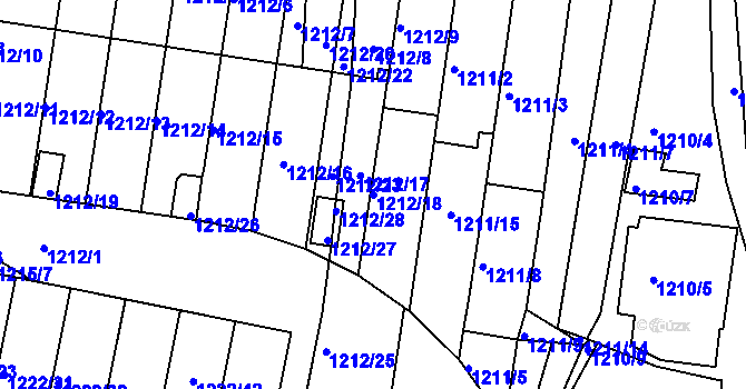 Parcela st. 1212/18 v KÚ Bučovice, Katastrální mapa