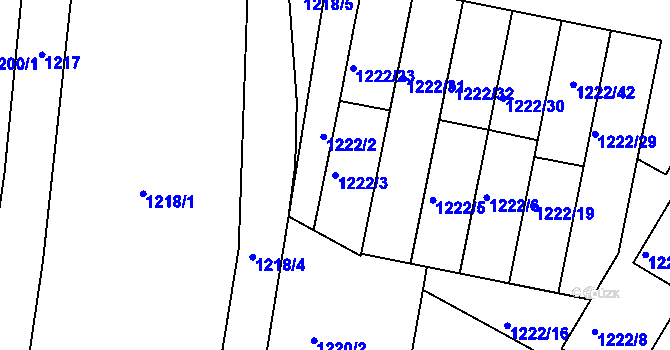 Parcela st. 1222/3 v KÚ Bučovice, Katastrální mapa
