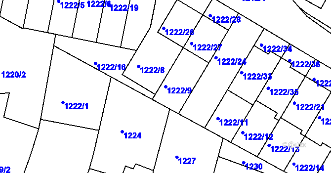 Parcela st. 1222/9 v KÚ Bučovice, Katastrální mapa