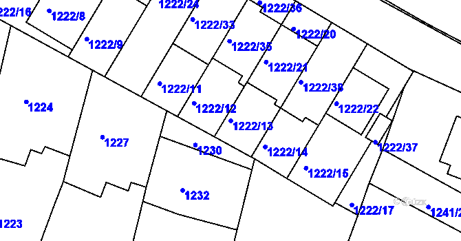Parcela st. 1222/13 v KÚ Bučovice, Katastrální mapa