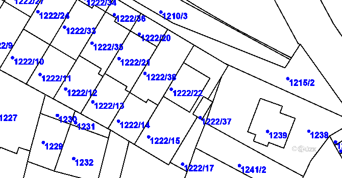 Parcela st. 1222/22 v KÚ Bučovice, Katastrální mapa