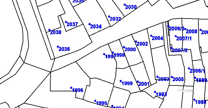 Parcela st. 1997 v KÚ Bučovice, Katastrální mapa