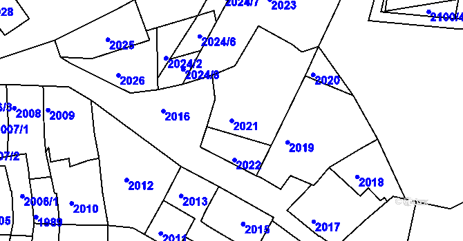 Parcela st. 2021 v KÚ Bučovice, Katastrální mapa