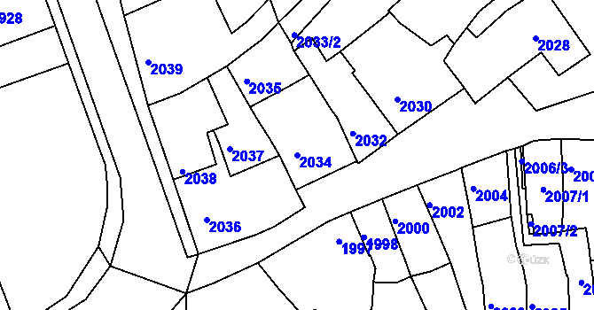 Parcela st. 2034 v KÚ Bučovice, Katastrální mapa