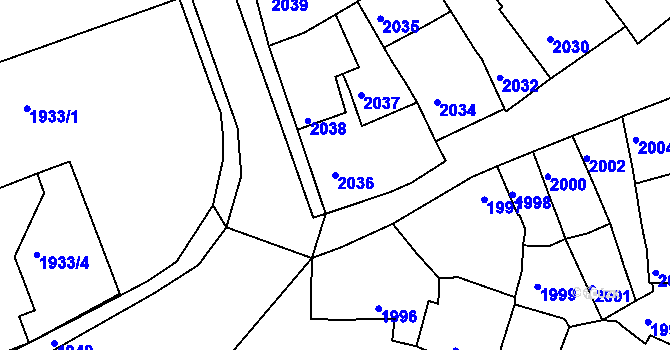 Parcela st. 2036 v KÚ Bučovice, Katastrální mapa