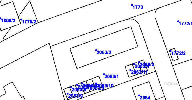 Parcela st. 2063/2 v KÚ Bučovice, Katastrální mapa