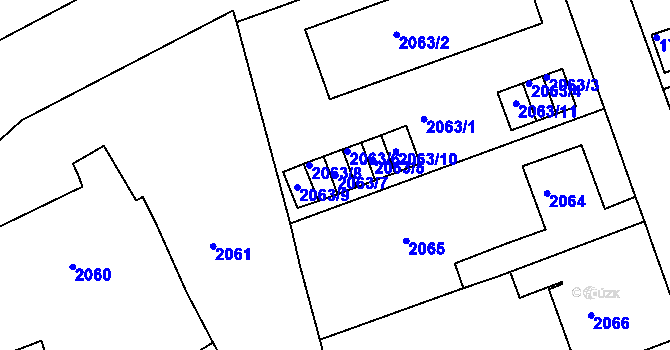 Parcela st. 2063/7 v KÚ Bučovice, Katastrální mapa