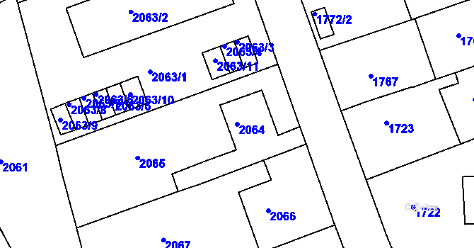 Parcela st. 2064 v KÚ Bučovice, Katastrální mapa