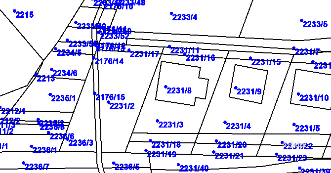 Parcela st. 2231/8 v KÚ Bučovice, Katastrální mapa