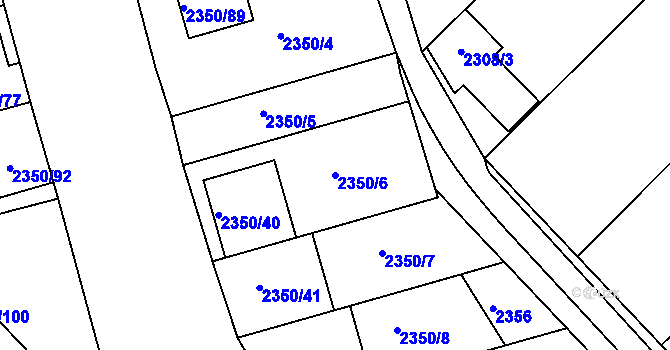 Parcela st. 2350/6 v KÚ Bučovice, Katastrální mapa