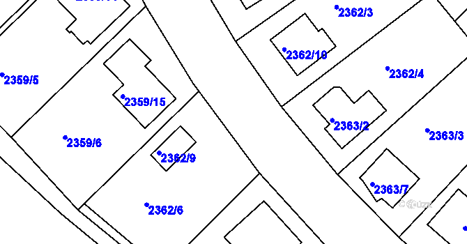 Parcela st. 2362/5 v KÚ Bučovice, Katastrální mapa