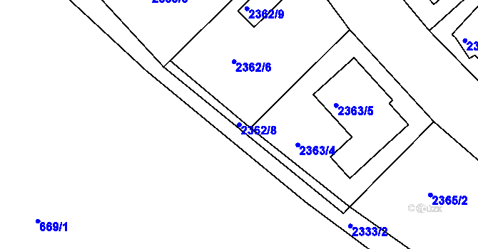 Parcela st. 2362/8 v KÚ Bučovice, Katastrální mapa
