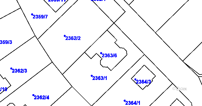 Parcela st. 2363/6 v KÚ Bučovice, Katastrální mapa
