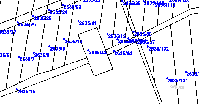 Parcela st. 2635/43 v KÚ Bučovice, Katastrální mapa