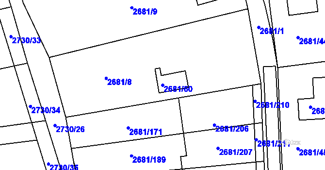 Parcela st. 2681/60 v KÚ Bučovice, Katastrální mapa