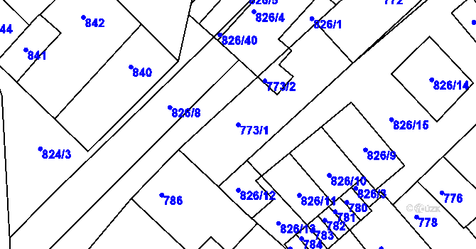 Parcela st. 773/1 v KÚ Bučovice, Katastrální mapa