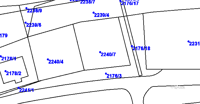 Parcela st. 2240/7 v KÚ Bučovice, Katastrální mapa