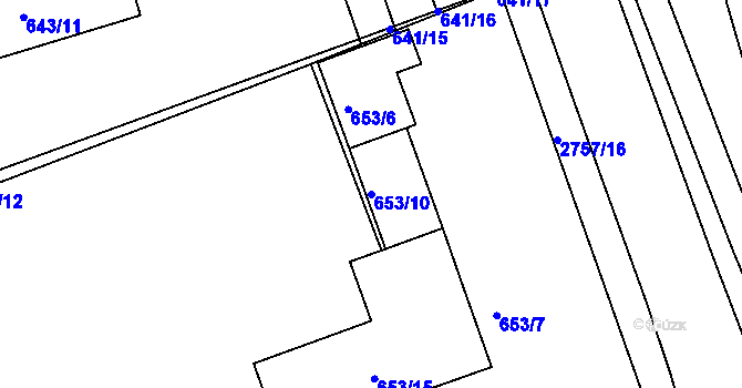 Parcela st. 653/10 v KÚ Bučovice, Katastrální mapa