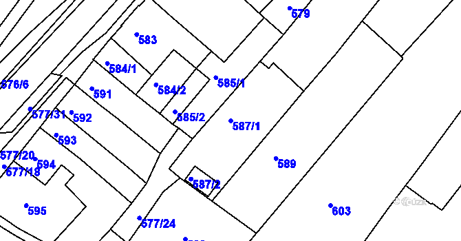 Parcela st. 587/1 v KÚ Bučovice, Katastrální mapa