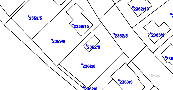 Parcela st. 2362/9 v KÚ Bučovice, Katastrální mapa