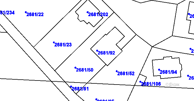 Parcela st. 2681/92 v KÚ Bučovice, Katastrální mapa