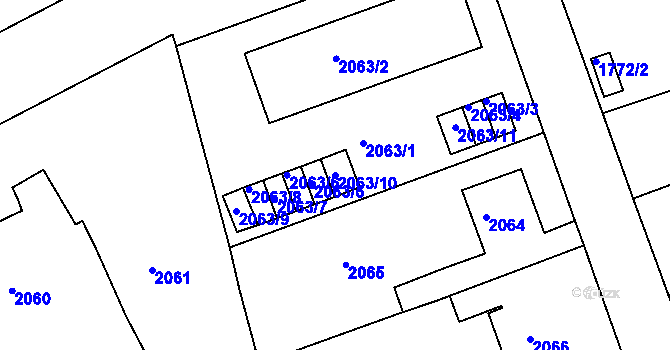 Parcela st. 2063/10 v KÚ Bučovice, Katastrální mapa