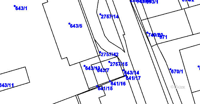 Parcela st. 2757/42 v KÚ Bučovice, Katastrální mapa