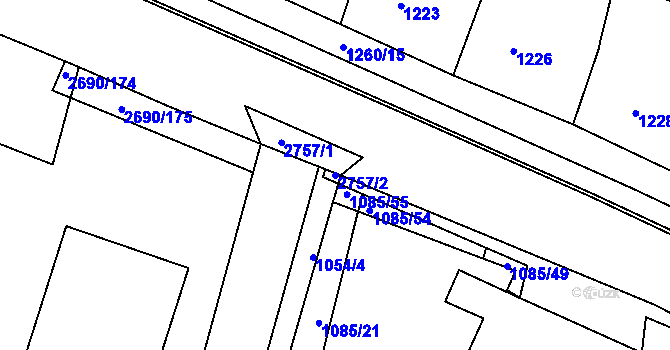 Parcela st. 2757/2 v KÚ Bučovice, Katastrální mapa