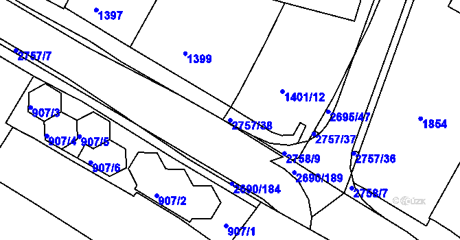Parcela st. 2757/38 v KÚ Bučovice, Katastrální mapa